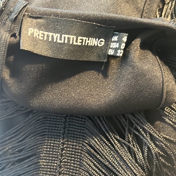 🔥PrettyLittleThing,Black Extreme Plunge Tassel Bodycon Dress,US Women’s Size 0 - Picture 3 of 12